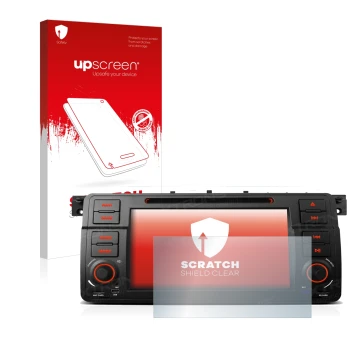 Parte frontale di una confezione del prodotto con il logo del marchio upscreen. Accanto è raffigurato il dispositivo Xtrons PQ