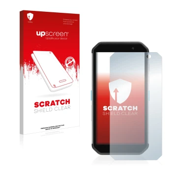 Parte frontale di una confezione del prodotto con il logo del marchio upscreen. Accanto è raffigurato il dispositivo Almex AiM