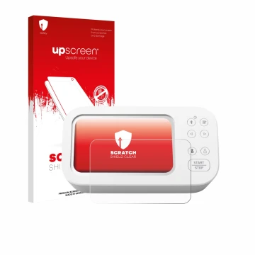 Parte frontale di una confezione del prodotto con il logo del marchio upscreen. Accanto è raffigurato il dispositivo Omron X7 