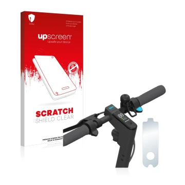 Parte frontale di una confezione del prodotto con il logo del marchio upscreen. Accanto è raffigurato il dispositivo Segway Ni