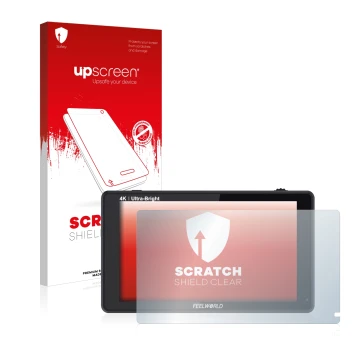Parte frontale di una confezione del prodotto con il logo del marchio upscreen. Accanto è raffigurato il dispositivo Feelworld
