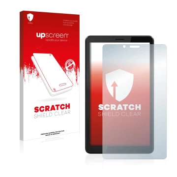 Parte frontale di una confezione del prodotto con il logo del marchio upscreen. Accanto è raffigurato il dispositivo Lenovo Ta