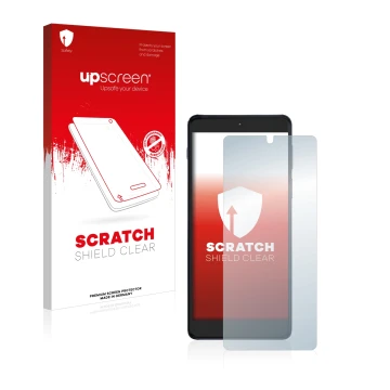 Parte frontale di una confezione del prodotto con il logo del marchio upscreen. Accanto è raffigurato il dispositivo Motorola 