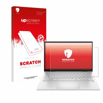 Parte frontale di una confezione del prodotto con il logo del marchio upscreen. Accanto è raffigurato il dispositivo HP Pavili