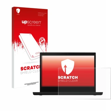 Parte frontale di una confezione del prodotto con il logo del marchio upscreen. Accanto è raffigurato il dispositivo Lenovo Th