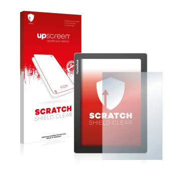 Parte frontale di una confezione del prodotto con il logo del marchio upscreen. Accanto è raffigurato il dispositivo PocketBoo