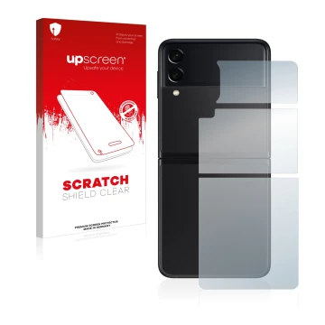 Parte frontale di una confezione del prodotto con il logo del marchio upscreen. Accanto è raffigurato il dispositivo Samsung G