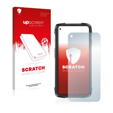 Parte frontale di una confezione del prodotto con il logo del marchio upscreen. Accanto è raffigurato il dispositivo Cubot Kin