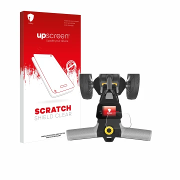 Parte frontale di una confezione del prodotto con il logo del marchio upscreen. Accanto è raffigurato il dispositivo PowaKaddy