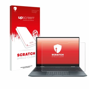 Parte frontale di una confezione del prodotto con il logo del marchio upscreen. Accanto è raffigurato il dispositivo ASUS ZenB