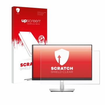 Parte frontale di una confezione del prodotto con il logo del marchio upscreen. Accanto è raffigurato il dispositivo Dell P242