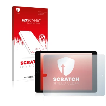 Parte frontale di una confezione del prodotto con il logo del marchio upscreen. Accanto è raffigurato il dispositivo Apple iPa