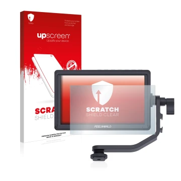 Parte frontale di una confezione del prodotto con il logo del marchio upscreen. Accanto è raffigurato il dispositivo Feelworld