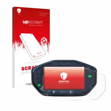 Parte frontale di una confezione del prodotto con il logo del marchio upscreen. Accanto è raffigurato il dispositivo Ducati Mo