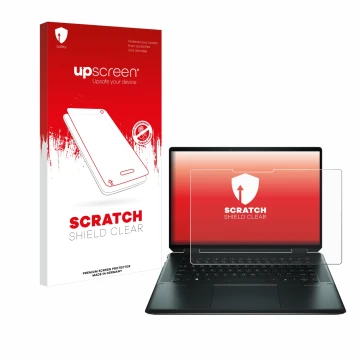 Parte frontale di una confezione del prodotto con il logo del marchio upscreen. Accanto è raffigurato il dispositivo HP Spectr