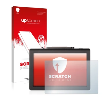 Parte frontale di una confezione del prodotto con il logo del marchio upscreen. Accanto è raffigurato il dispositivo Signotec 