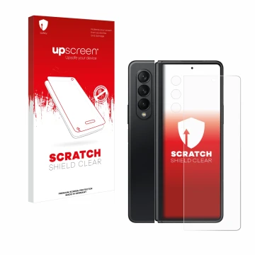Parte frontale di una confezione del prodotto con il logo del marchio upscreen. Accanto è raffigurato il dispositivo Samsung G
