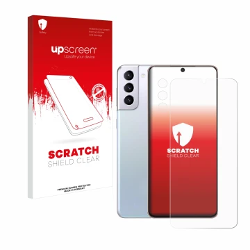 Parte frontale di una confezione del prodotto con il logo del marchio upscreen. Accanto è raffigurato il dispositivo Samsung G