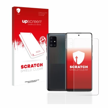 Parte frontale di una confezione del prodotto con il logo del marchio upscreen. Accanto è raffigurato il dispositivo Samsung G