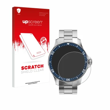 Parte frontale di una confezione del prodotto con il logo del marchio upscreen. Accanto è raffigurato il dispositivo Withings 