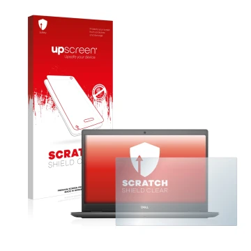 Parte frontale di una confezione del prodotto con il logo del marchio upscreen. Accanto è raffigurato il dispositivo Dell Lati