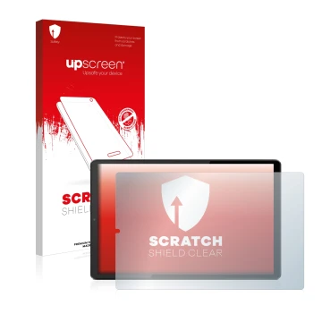 Parte frontale di una confezione del prodotto con il logo del marchio upscreen. Accanto è raffigurato il dispositivo Lenovo Ta