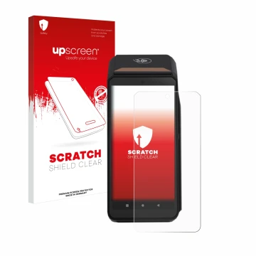 Parte frontale di una confezione del prodotto con il logo del marchio upscreen. Accanto è raffigurato il dispositivo ingenico 