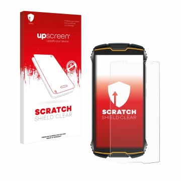 Parte frontale di una confezione del prodotto con il logo del marchio upscreen. Accanto è raffigurato il dispositivo Cubot Kin