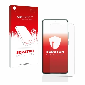 Parte frontale di una confezione del prodotto con il logo del marchio upscreen. Accanto è raffigurato il dispositivo Samsung G