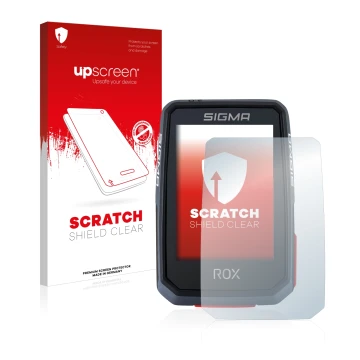 Parte frontale di una confezione del prodotto con il logo del marchio upscreen. Accanto è raffigurato il dispositivo Sigma ROX