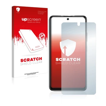 Parte frontale di una confezione del prodotto con il logo del marchio upscreen. Accanto è raffigurato il dispositivo Xiaomi Po