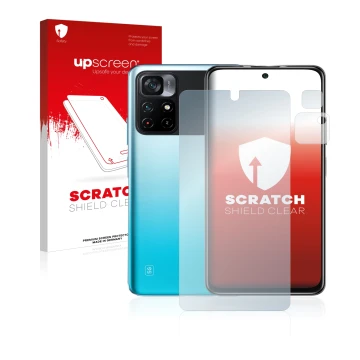 Parte frontale di una confezione del prodotto con il logo del marchio upscreen. Accanto è raffigurato il dispositivo Xiaomi Po