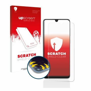 Parte frontale di una confezione del prodotto con il logo del marchio upscreen. Accanto è raffigurato il dispositivo Samsung G