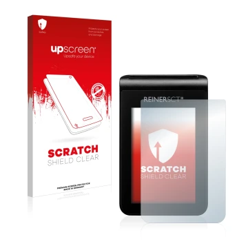 Parte frontale di una confezione del prodotto con il logo del marchio upscreen. Accanto è raffigurato il dispositivo REINER SC