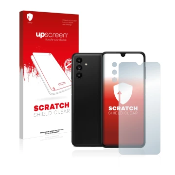 Parte frontale di una confezione del prodotto con il logo del marchio upscreen. Accanto è raffigurato il dispositivo Samsung G