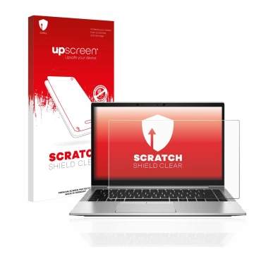 Parte frontale di una confezione del prodotto con il logo del marchio upscreen. Accanto è raffigurato il dispositivo HP EliteB