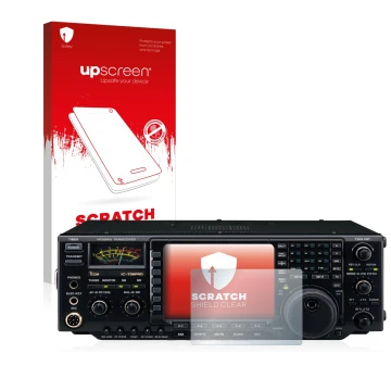 Parte frontale di una confezione del prodotto con il logo del marchio upscreen. Accanto è raffigurato il dispositivo Icom IC-7