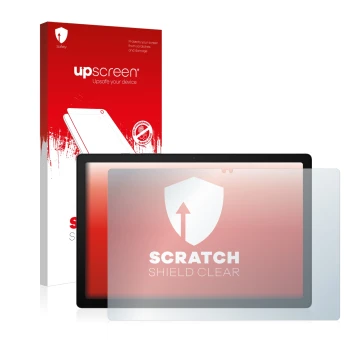 Parte frontale di una confezione del prodotto con il logo del marchio upscreen. Accanto è raffigurato il dispositivo Samsung G