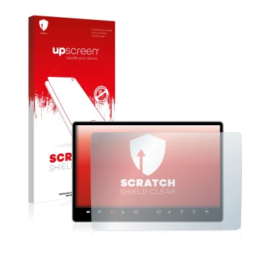 Parte frontale di una confezione del prodotto con il logo del marchio upscreen. Accanto è raffigurato il dispositivo Tesla Mod