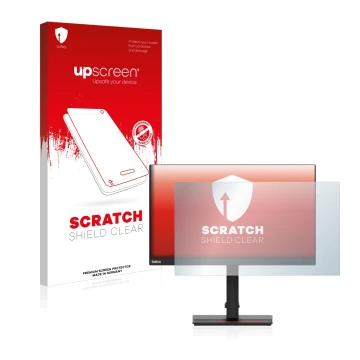 Parte frontale di una confezione del prodotto con il logo del marchio upscreen. Accanto è raffigurato il dispositivo Lenovo Th