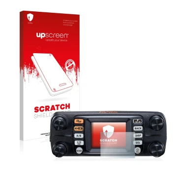 Parte frontale di una confezione del prodotto con il logo del marchio upscreen. Accanto è raffigurato il dispositivo Yaesu FTM