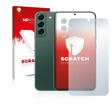 Parte frontale di una confezione del prodotto con il logo del marchio upscreen. Accanto è raffigurato il dispositivo Samsung G