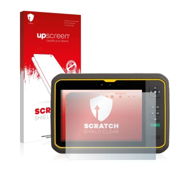 Parte frontale di una confezione del prodotto con il logo del marchio upscreen. Accanto è raffigurato il dispositivo Trimble T