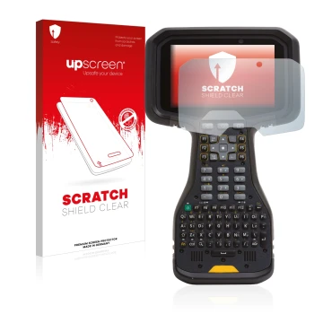 Parte frontale di una confezione del prodotto con il logo del marchio upscreen. Accanto è raffigurato il dispositivo Trimble T