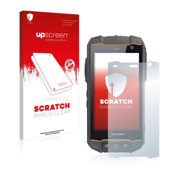 Parte frontale di una confezione del prodotto con il logo del marchio upscreen. Accanto è raffigurato il dispositivo i.safe MO