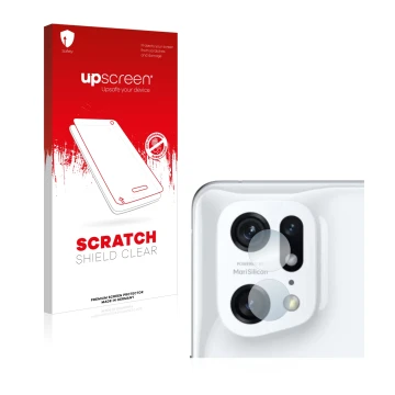 Parte frontale di una confezione del prodotto con il logo del marchio upscreen. Accanto è raffigurato il dispositivo Oppo Find