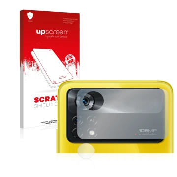 Parte frontale di una confezione del prodotto con il logo del marchio upscreen. Accanto è raffigurato il dispositivo Xiaomi Po