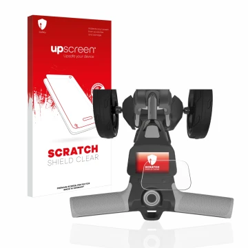 Parte frontale di una confezione del prodotto con il logo del marchio upscreen. Accanto è raffigurato il dispositivo PowaKaddy