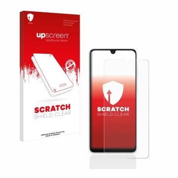 Parte frontale di una confezione del prodotto con il logo del marchio upscreen. Accanto è raffigurato il dispositivo Samsung G