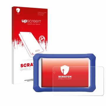 Parte frontale di una confezione del prodotto con il logo del marchio upscreen. Accanto è raffigurato il dispositivo Clementon